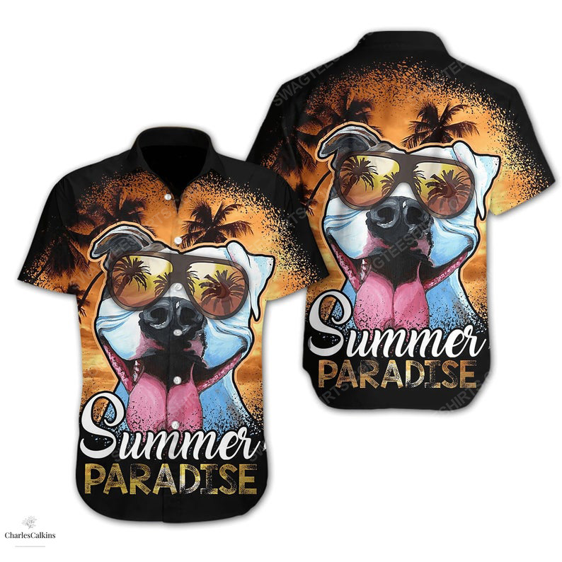 Pitbull dog summer paradise dog lover hawaiian shirt 1