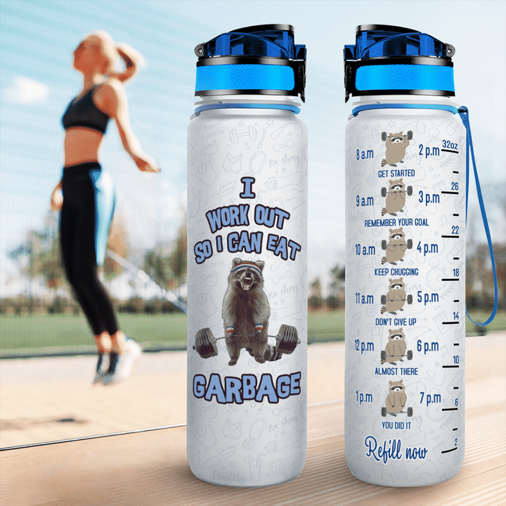 Raccoon I Work Out So i Can Eat Garbage Tracker water Bottle -BBS
