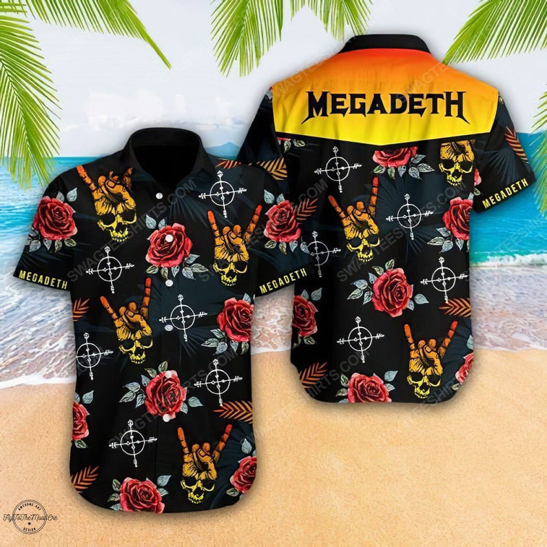 Skull megadeth music rock band summer vacation hawaiian shirt 1