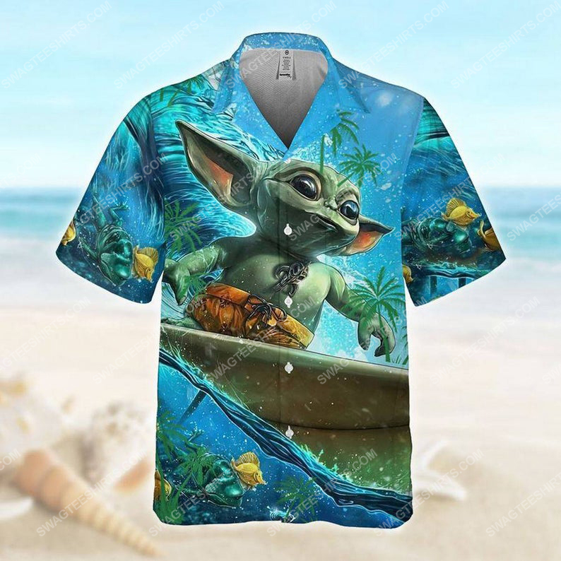 Star wars baby yoda surfing summer vacation hawaiian shirt 1