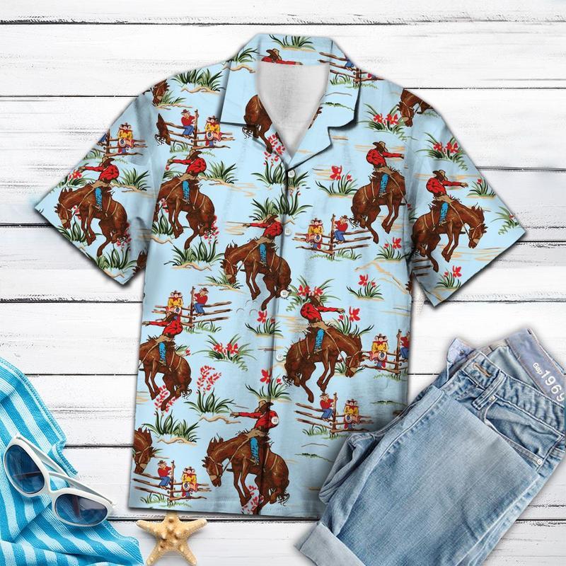 Texas Cowboy Style Hawaiian Shirt Beach Short 1