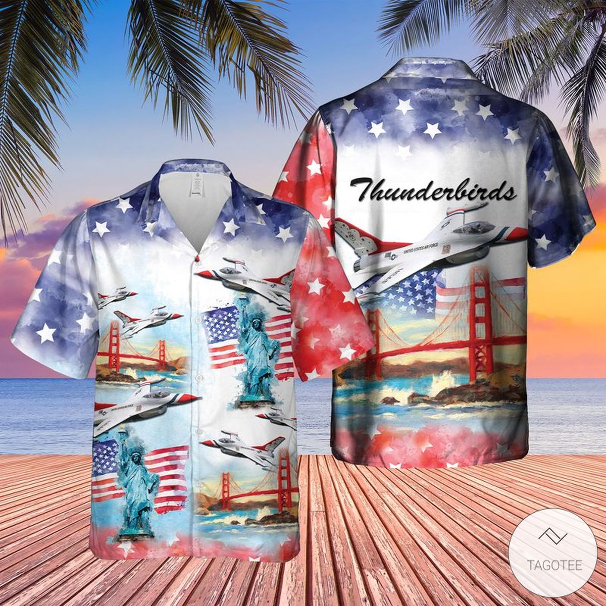 Thunderbirds USAF Air Show 4th of July Hawaiian Shirt Beach Shorts