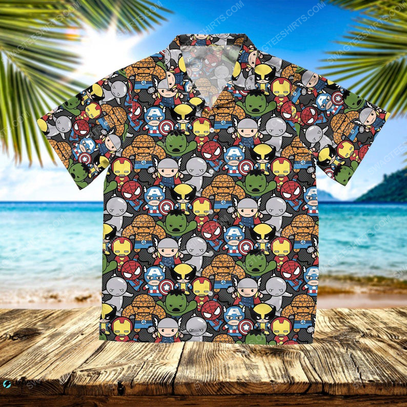 Tropical marvel characters superhero chibi hawaiian shirt 1
