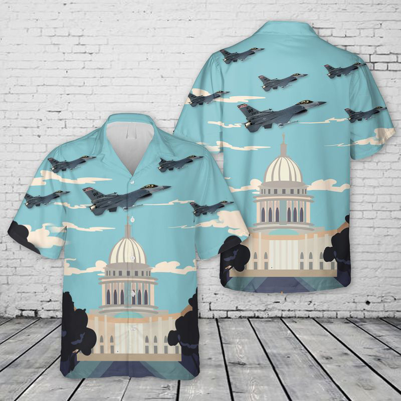 US Air Force Wisconsin Air National Guard 115th Fighter Wing F 16 Fighting Falcon Hawaiian Shirt Picture 1