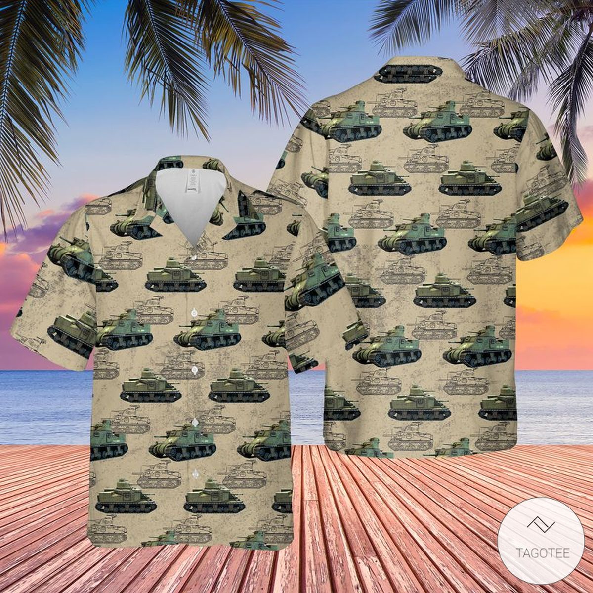 US Army M3 Lee Tank Hawaiian Shirt Beach Shorts