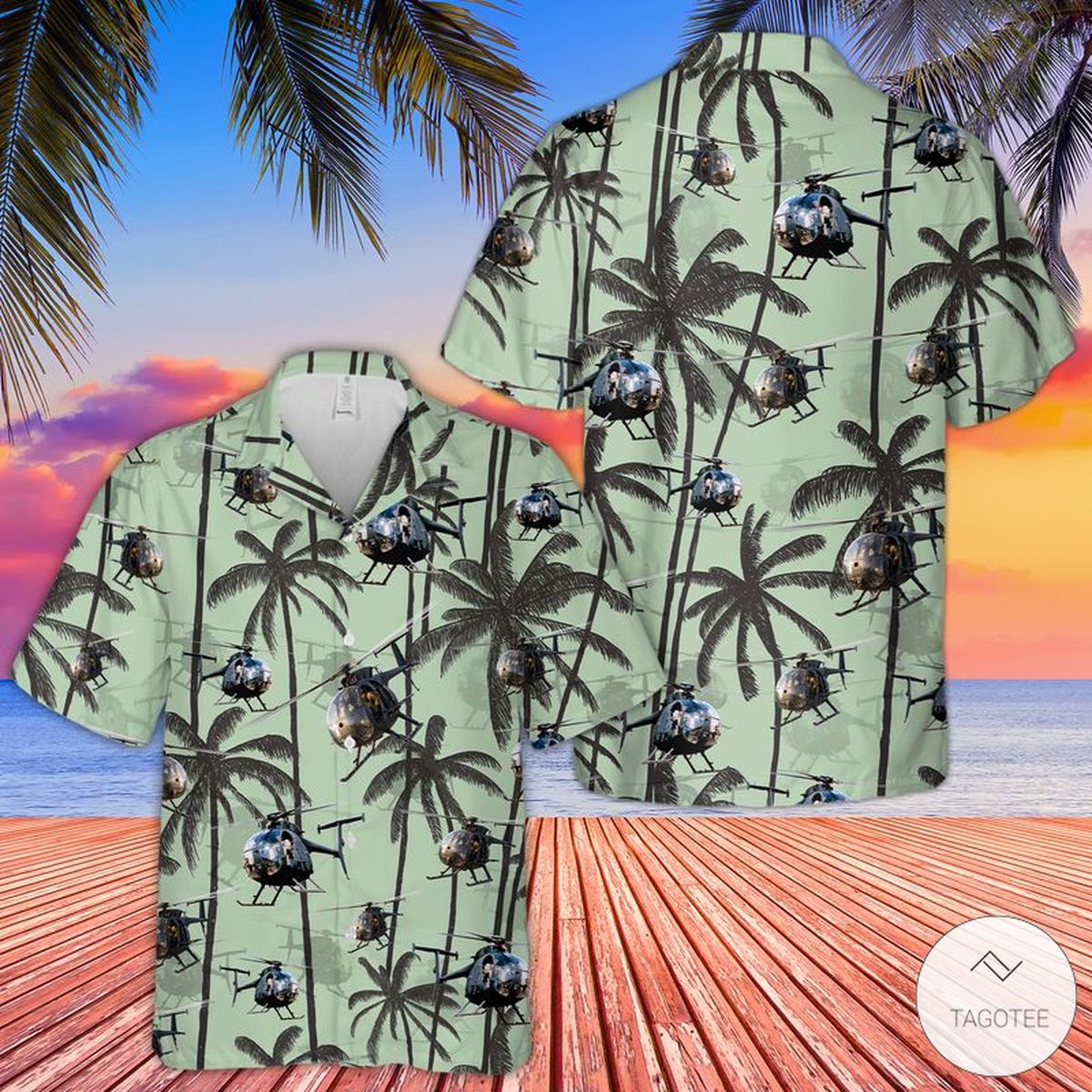 US Army MH 6 n AH 6 Little Bird Hawaiian Shirt Beach Shorts