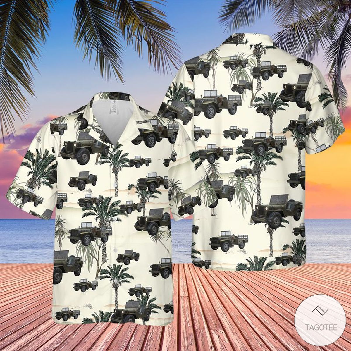 US Army WWII Truck Hawaiian Shirt Beach Shorts