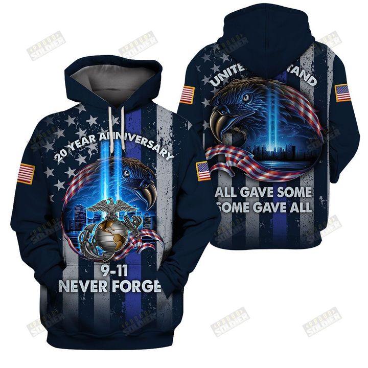 USMC 20 year anniversary 09 11 never forget united we stand 3d all over printed hoodie
