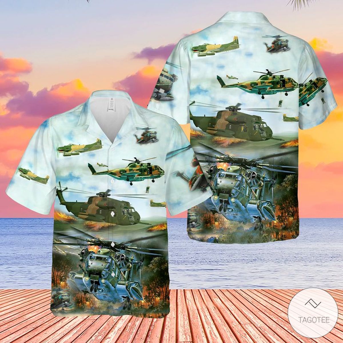 United States Air Force Sikorsky CH 53 Jolly Green Giant Helicopter Hawaiian Shirt Beach Shorts