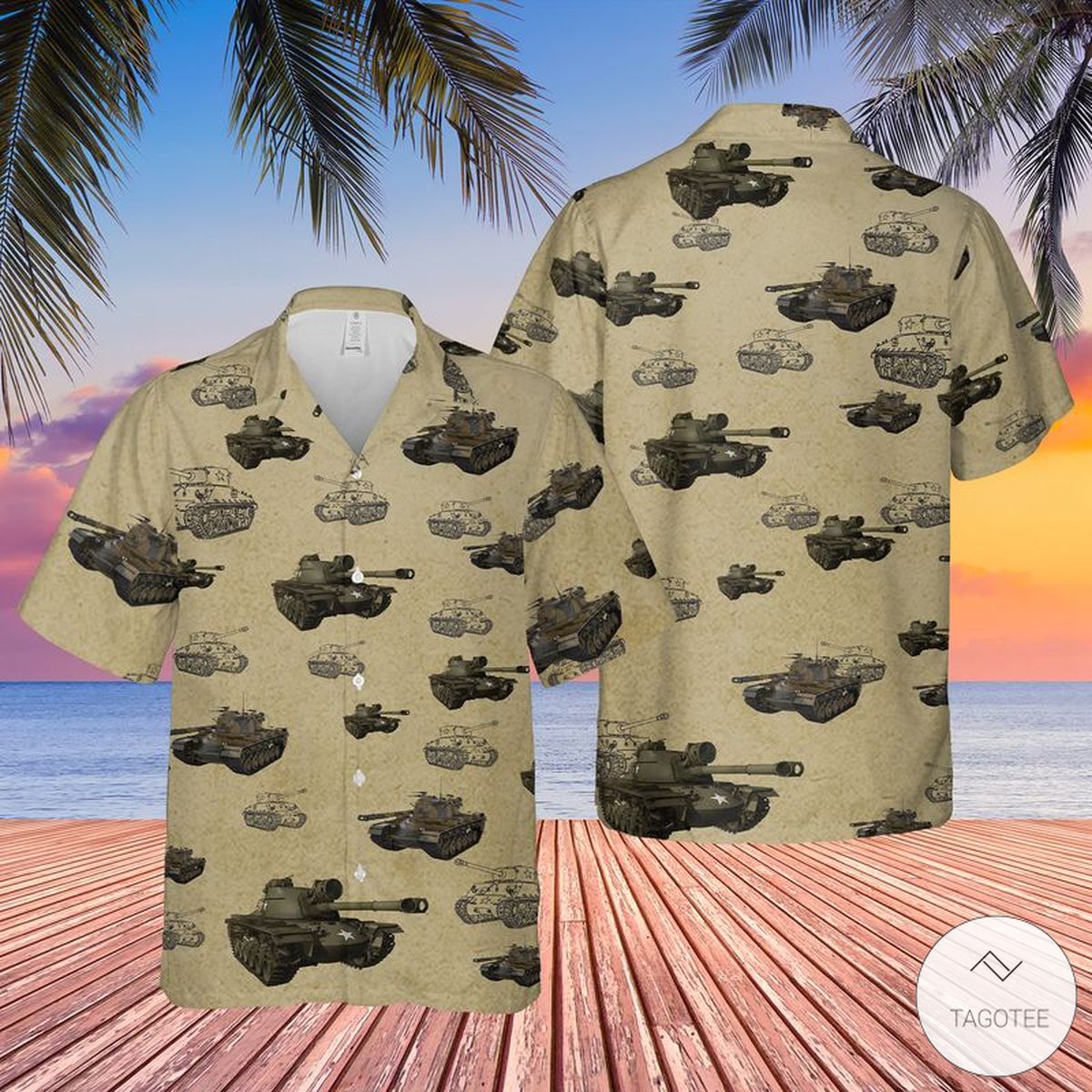 United States Army M48 Patton Tank Hawaiian Shirt Beach Shorts