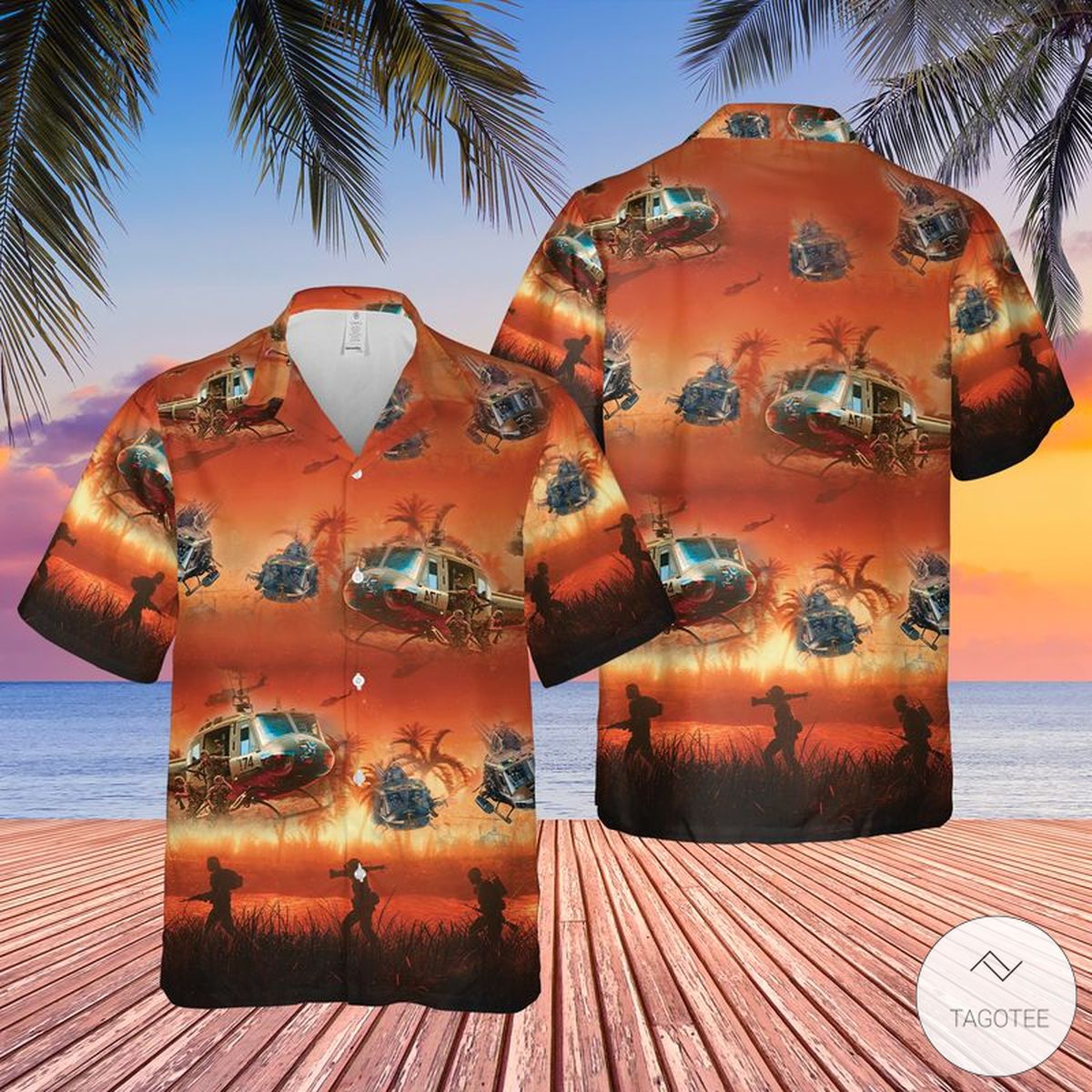 United States Army War Huey Helicopter Hawaiian Shirt Beach Shorts