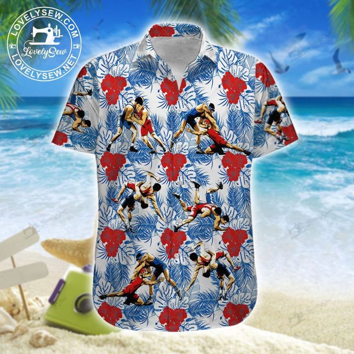 Wrestling red hibiscus hawaiian shirt, beach short – Teasearch3d 230721