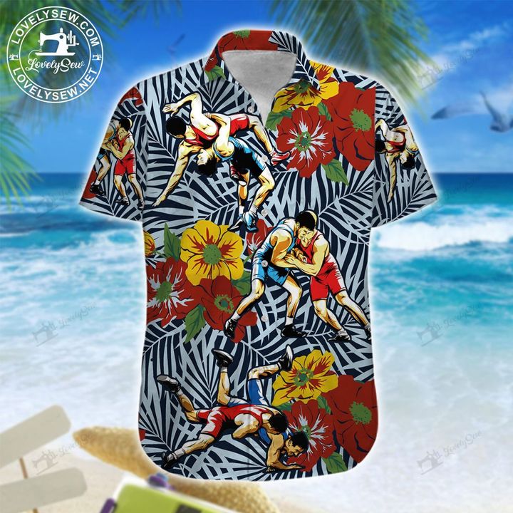 Wrestling tropical flower hawaiian shirt, beach short – Teasearch3d 230721