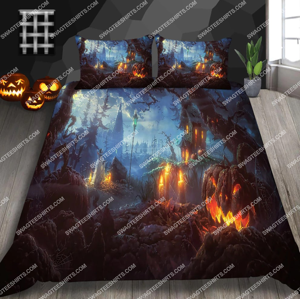 all hallows pasture and halloween night full printing bedding set 1