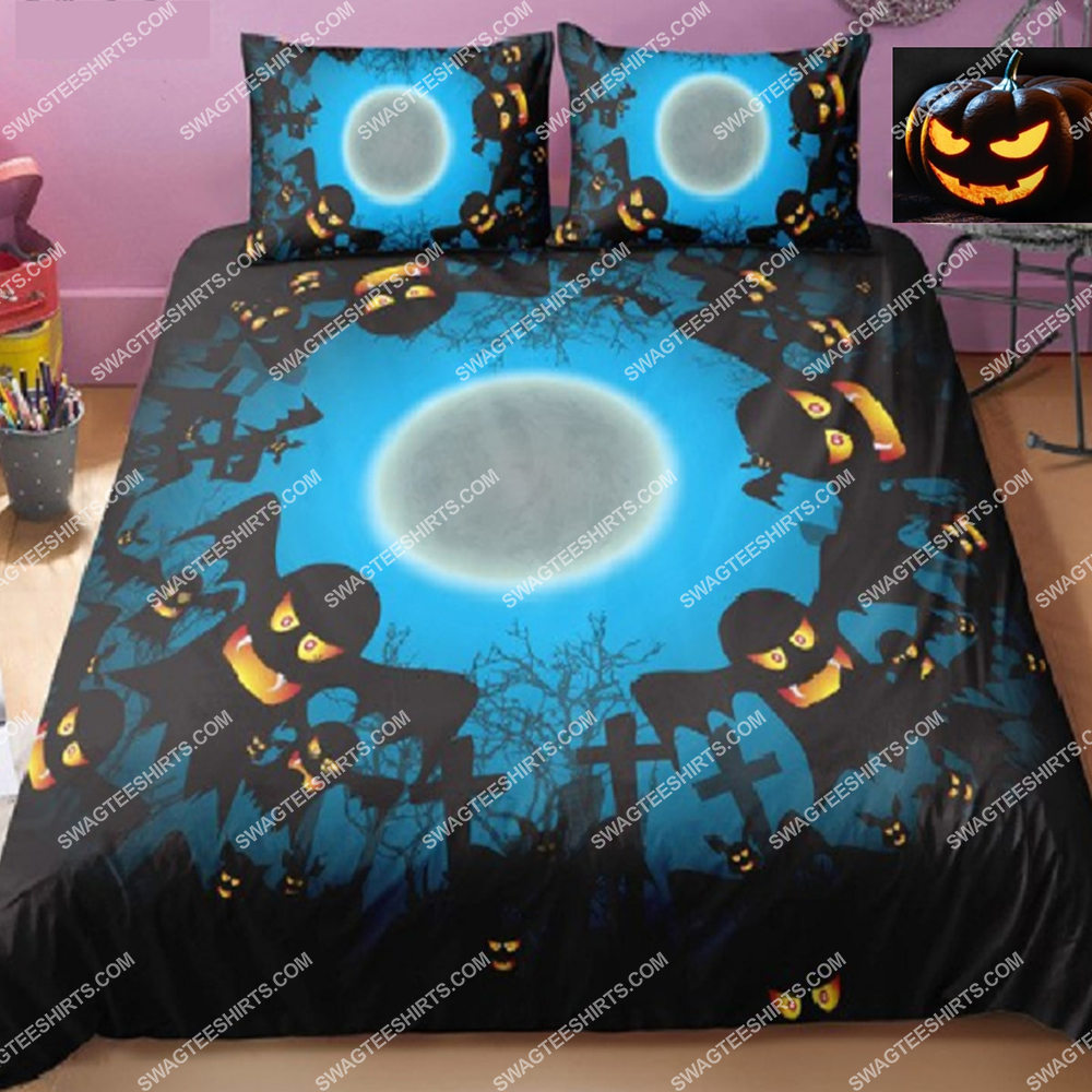 ghosts and bat halloween night full printing bedding set 1