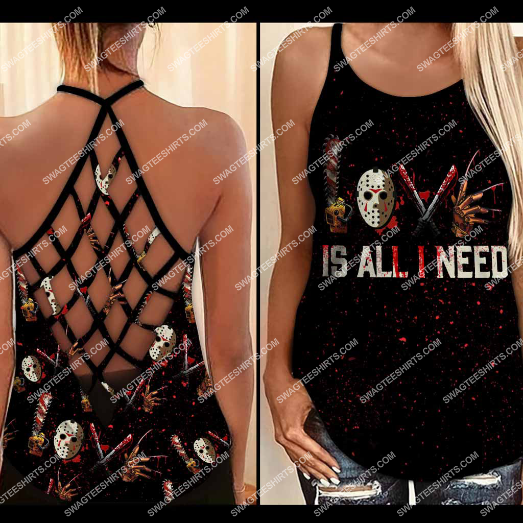 [special edition] Halloween horror movie fans is all i need cross tank top – Maria