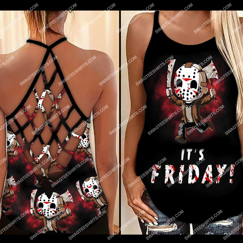 [special edition] Halloween horror movie it’s friday jason voorhees cross tank top – Maria
