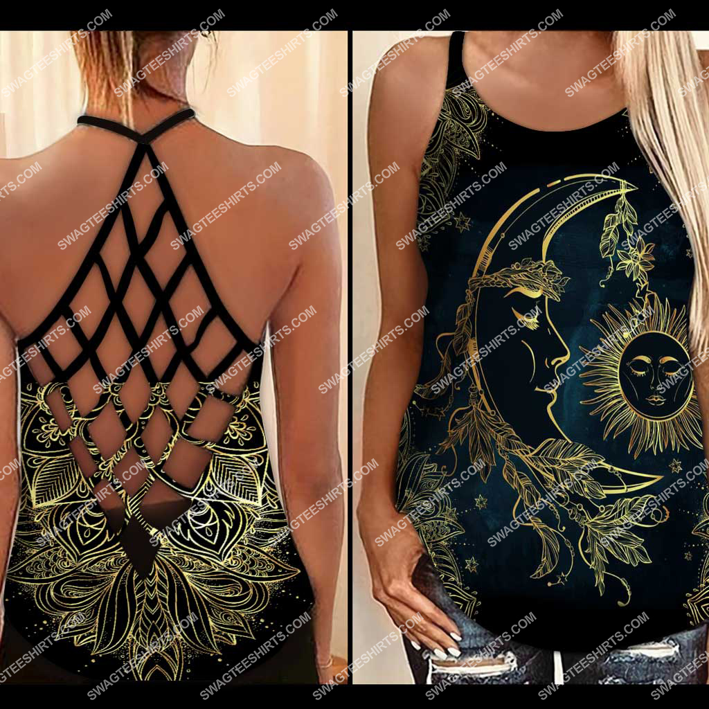 [special edition] Hippie stay wild moon child moon and sun criss cross tank top – Maria