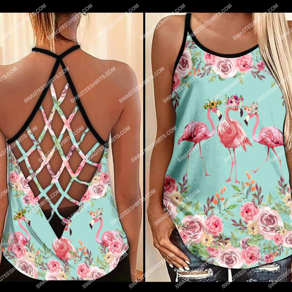 [special edition] Love flamingo and flower summer vibe criss cross tank top – Maria