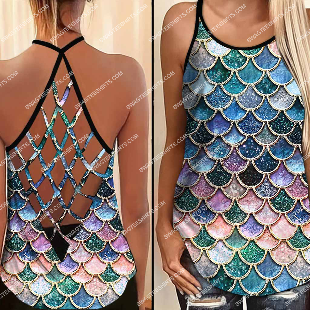 [special edition] Mermaid scales patterns colorful cross tank top – Maria