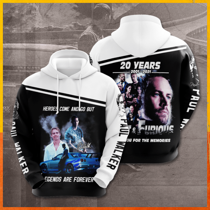20 years Paul Walker fast and furious 3d hoodie 2