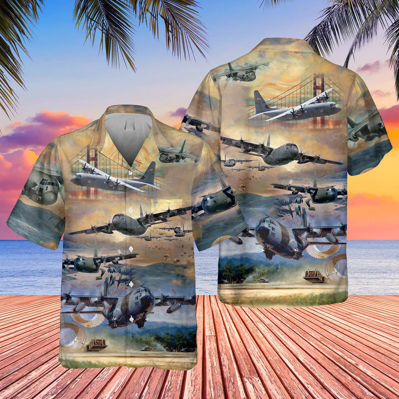 Air Force Lockheed C-130 Hercules Pocket Hawaiian Shirt