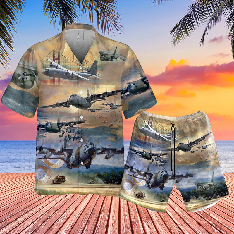 Air Force Lockheed C-130 Hercules Pocket Hawaiian Shirt And Short