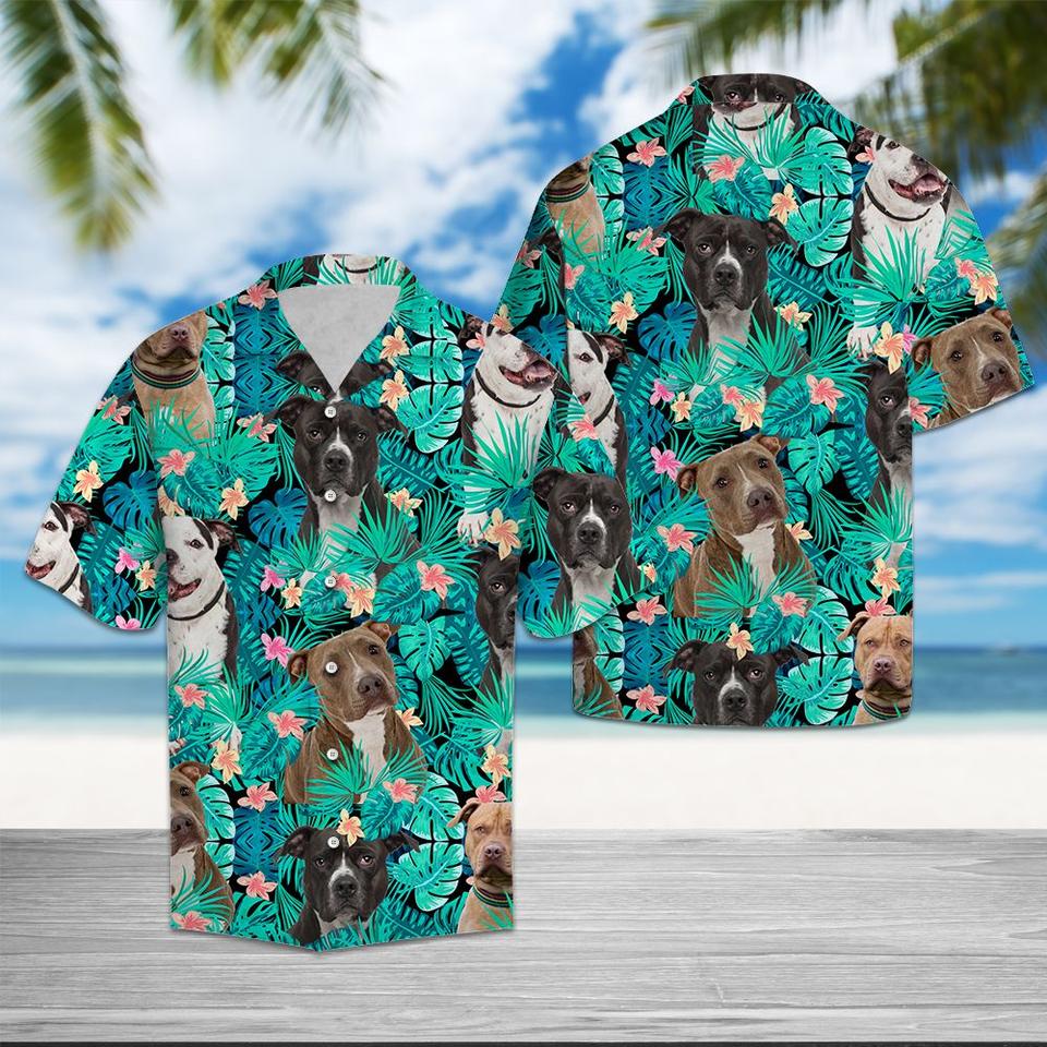 American pit bull terrier tropical hawaiian shirt1