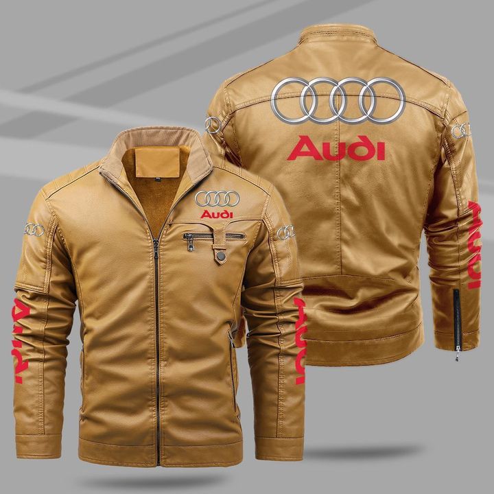 Audi fleece leather bomber jacket1
