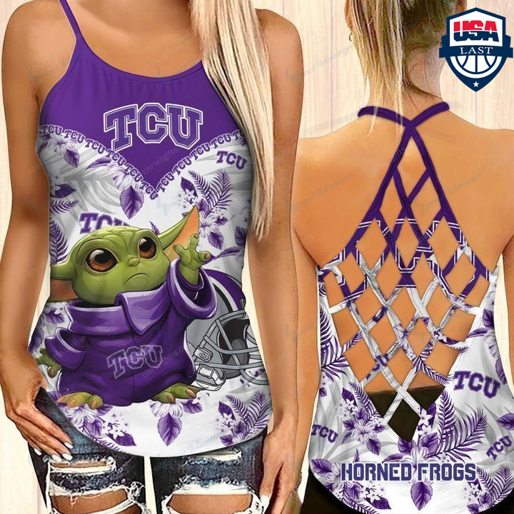 Baby Yoda TCU Horned Frogs NCAA Criss Cross Tank Top