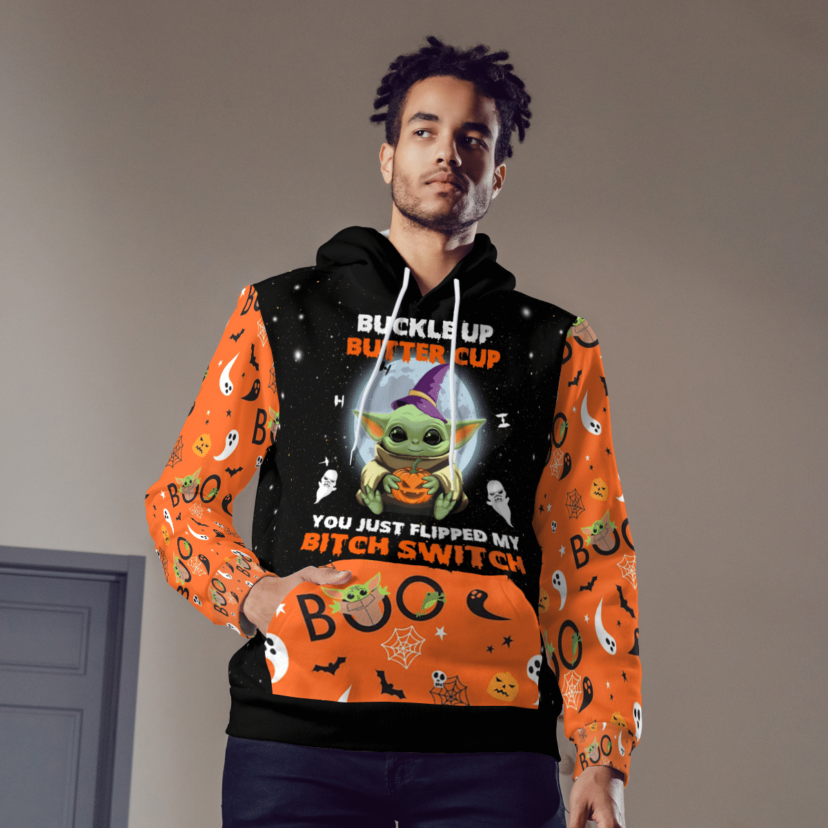 Baby Yoda buckle up butter cup you just flipped my bitch switch 3d hoodie 1.3