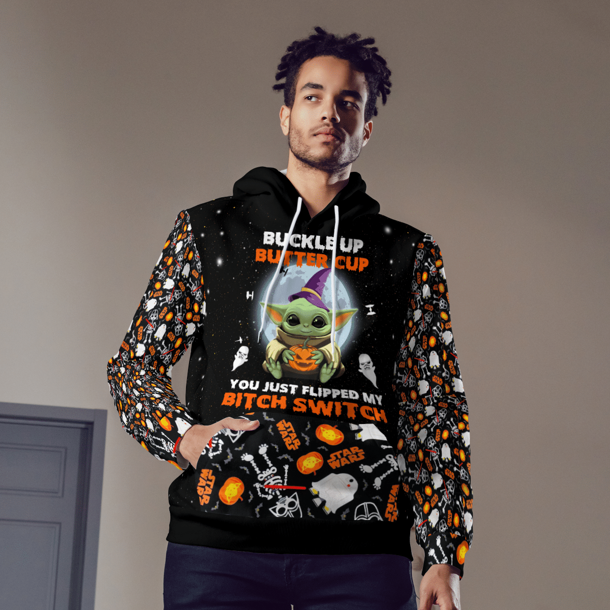 Baby Yoda buckle up butter cup you just flipped my bitch switch 3d hoodie 2.3