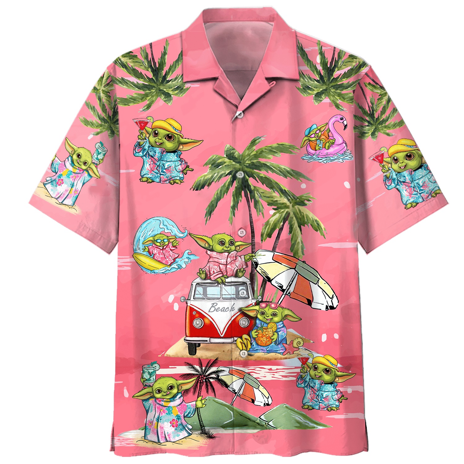 Baby Yoda summer time hawaiian shirt - Pink