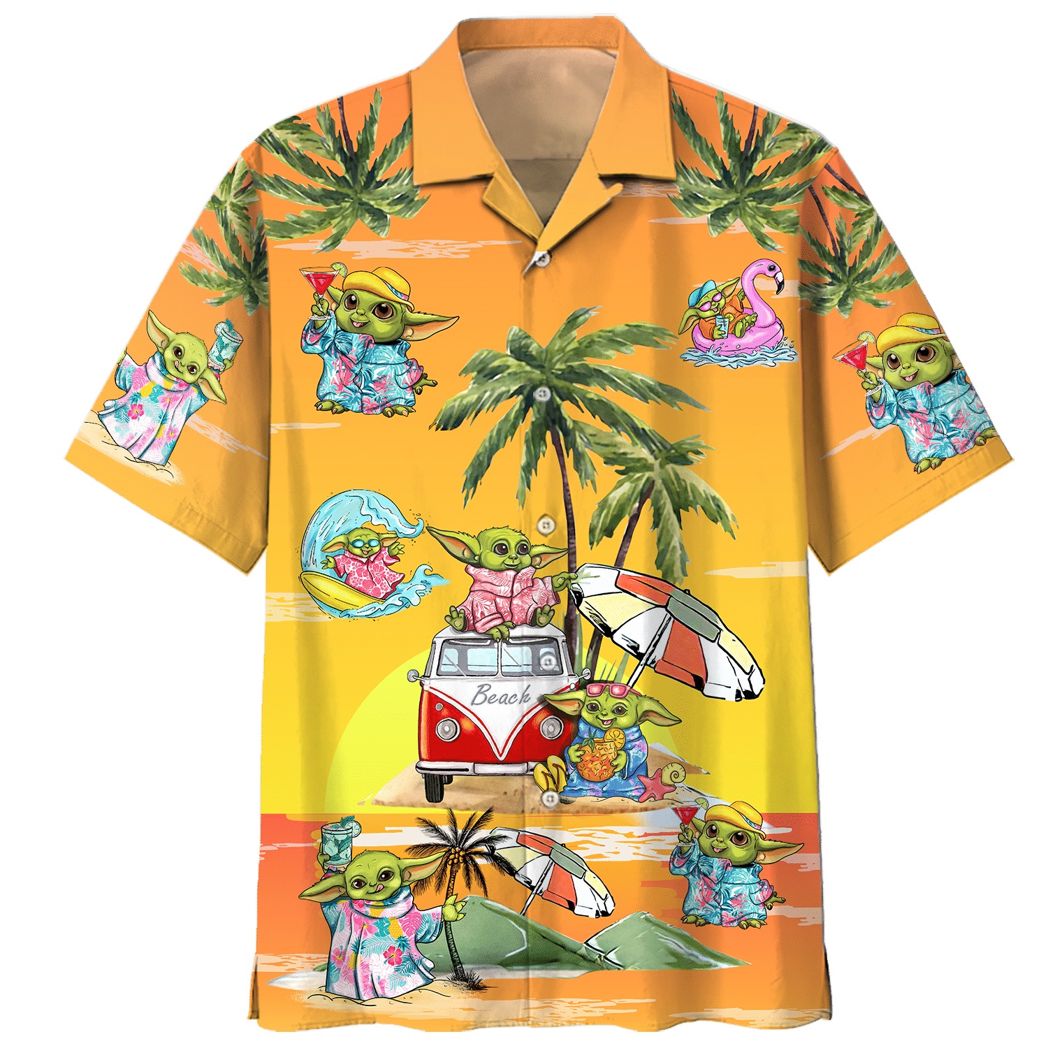 Baby Yoda summer time hawaiian shirt - Yellow