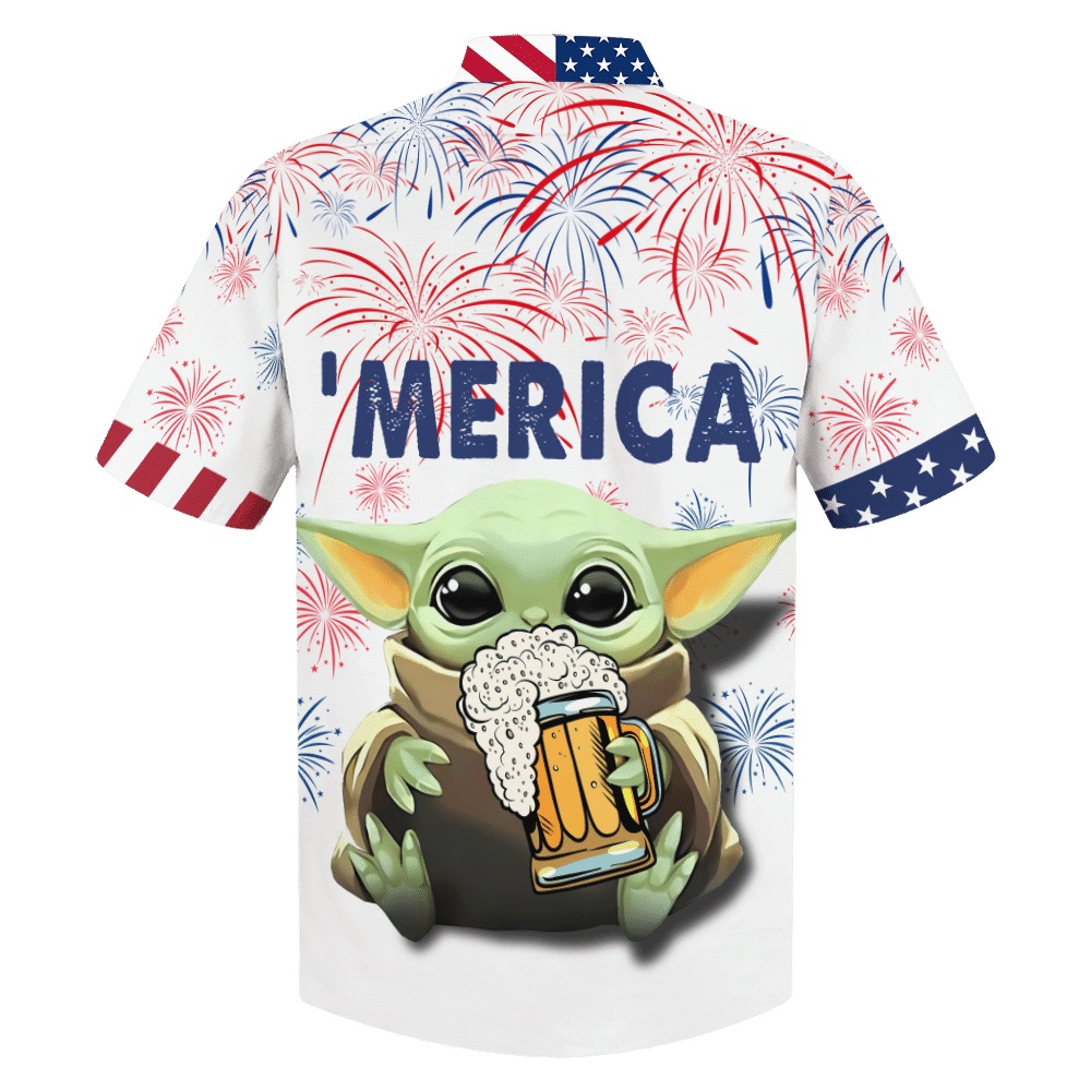 Baby Yoda with beer 'merica hawaiian shirt - Picture 1