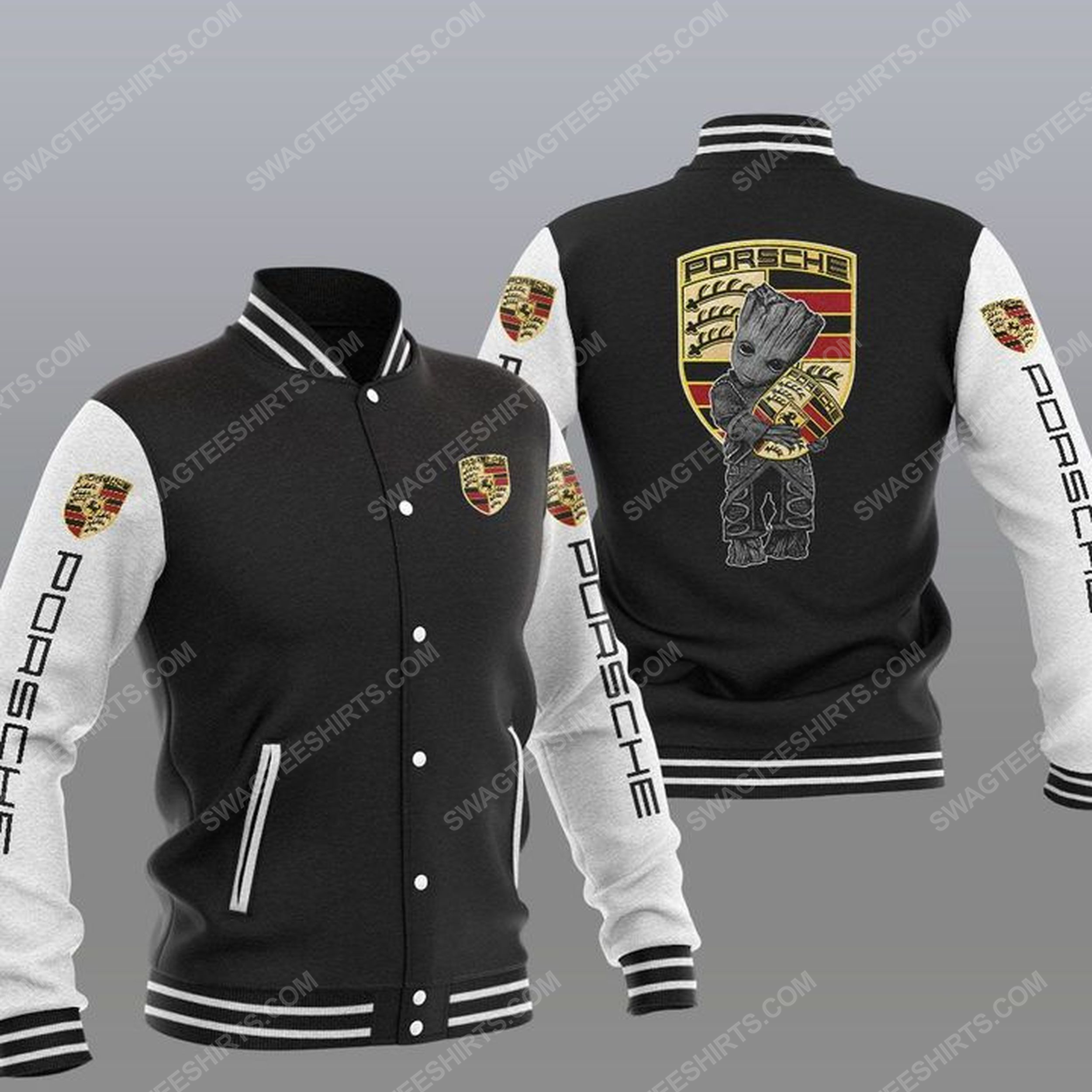 [special edition] Baby groot and porsche all over print baseball jacket – maria