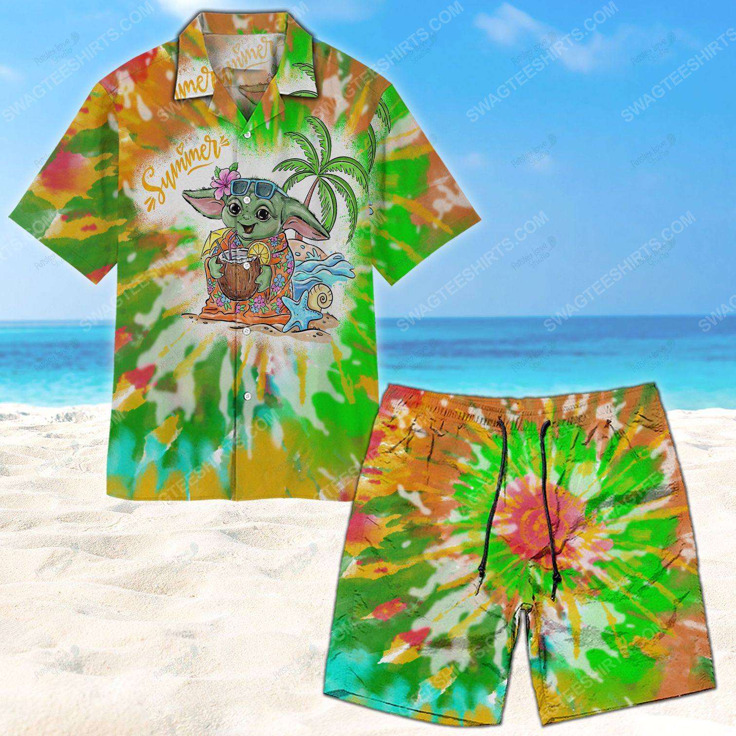 Baby yoda tie dye summer vacation hawaiian shirt