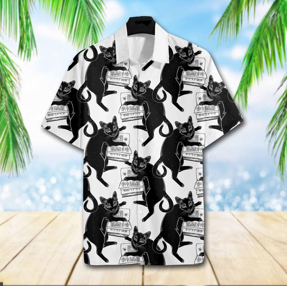 Back cat book hawaiian shirt