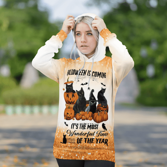 Black cat halloween is coming it's the most wonderful time 3d Hoodie2