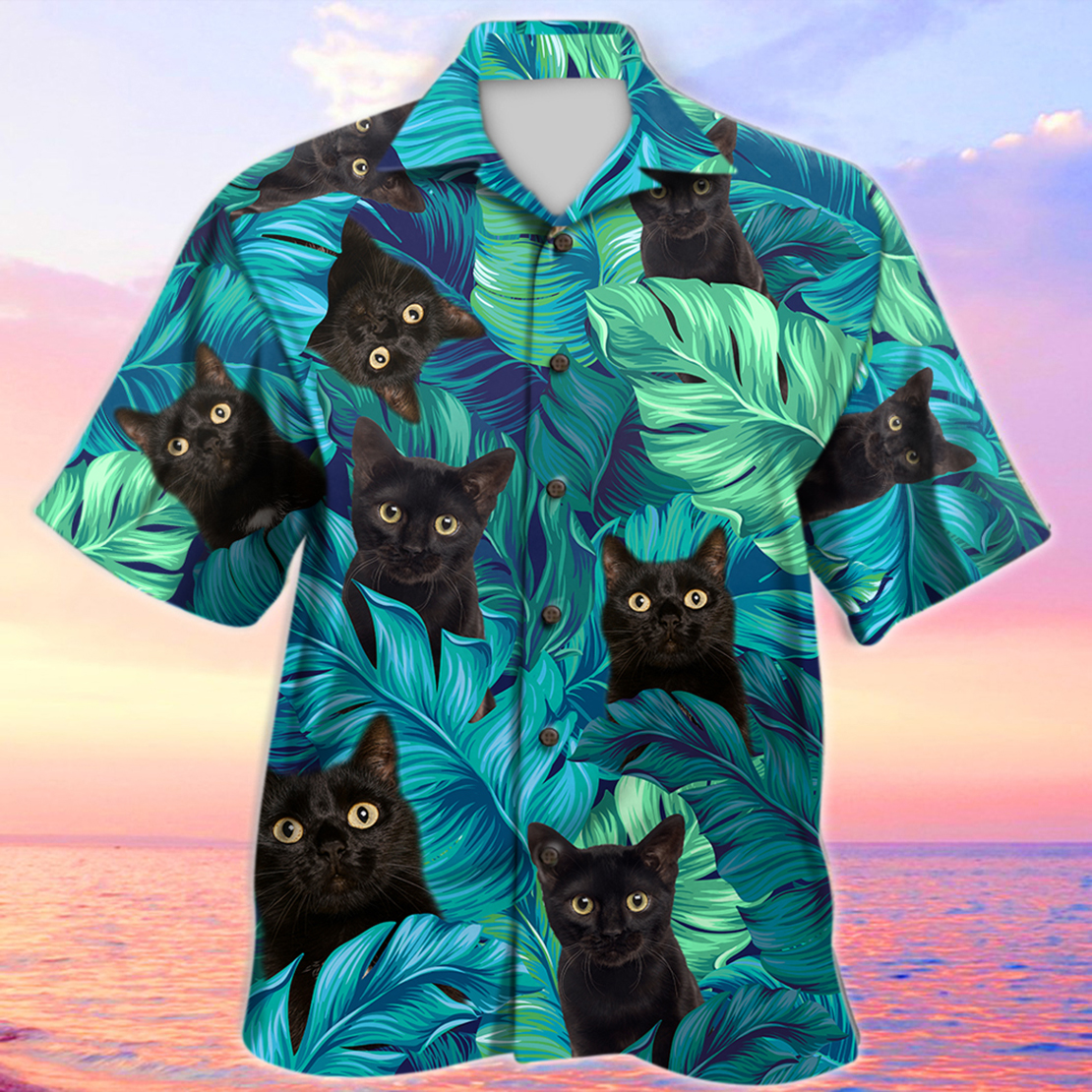 Black cat hawaiian shirt - Picture 1