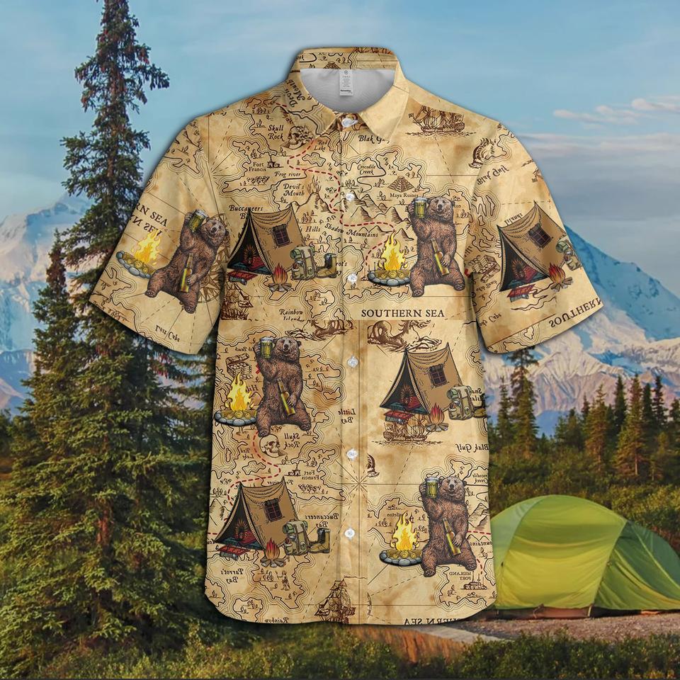 Camping bear hawaiian shirt
