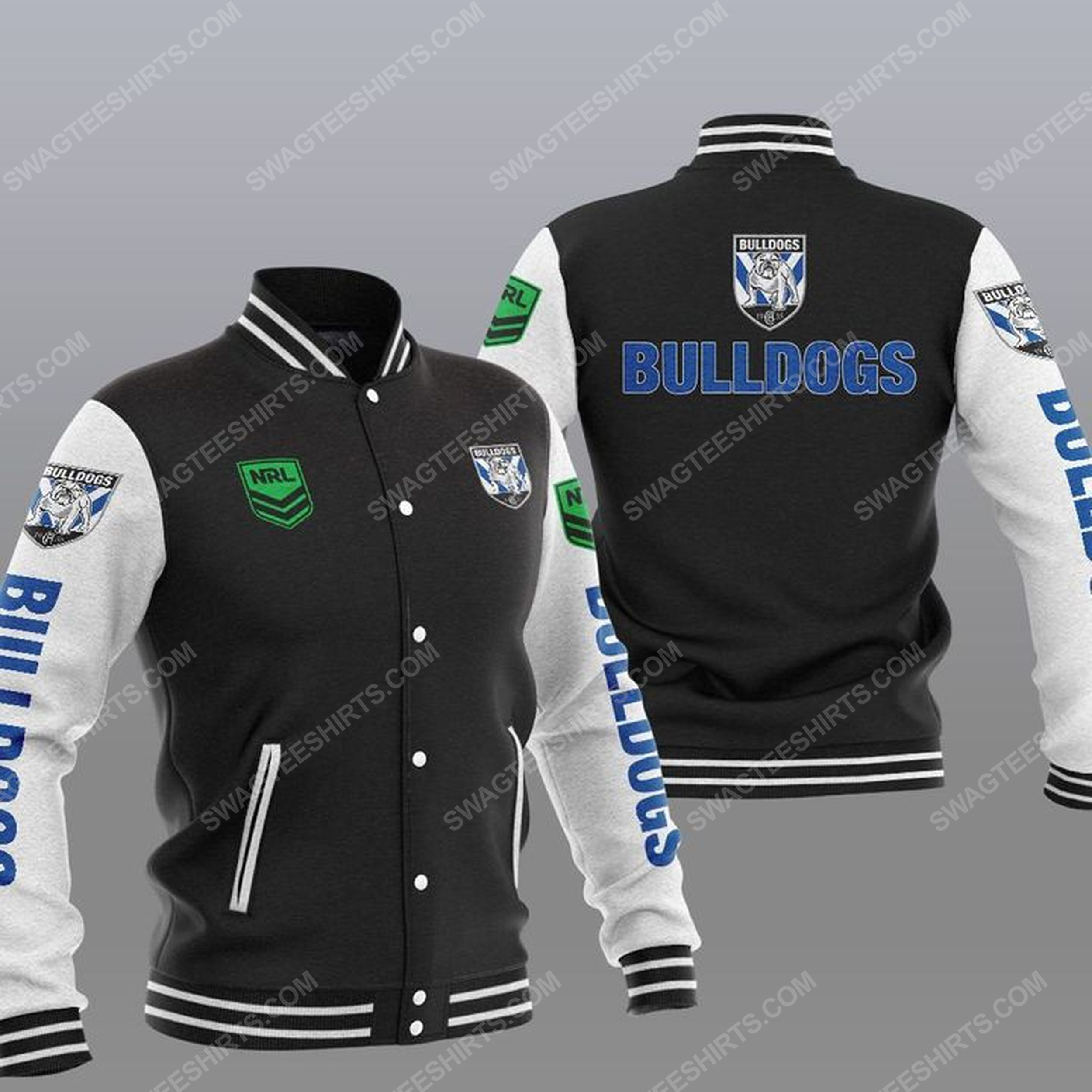 Canterbury-bankstown bulldogs all over print baseball jacket - black 1