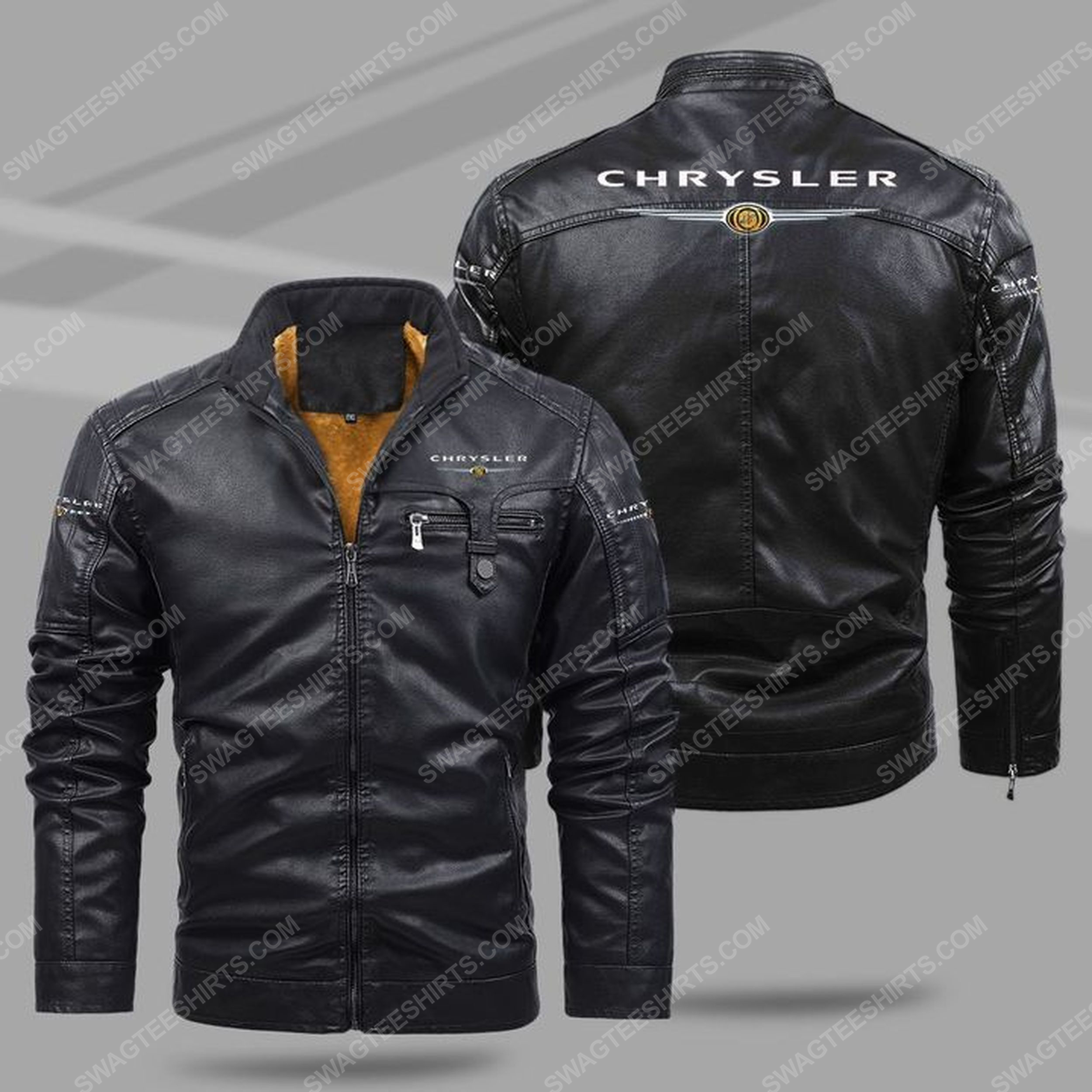 Chrysler car all over print fleece leather jacket