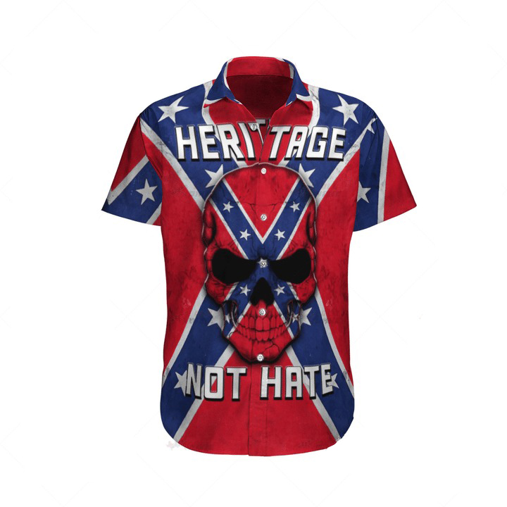 Confederate Flag Skull Heritage Not Hate Hawaiian Shirt 2