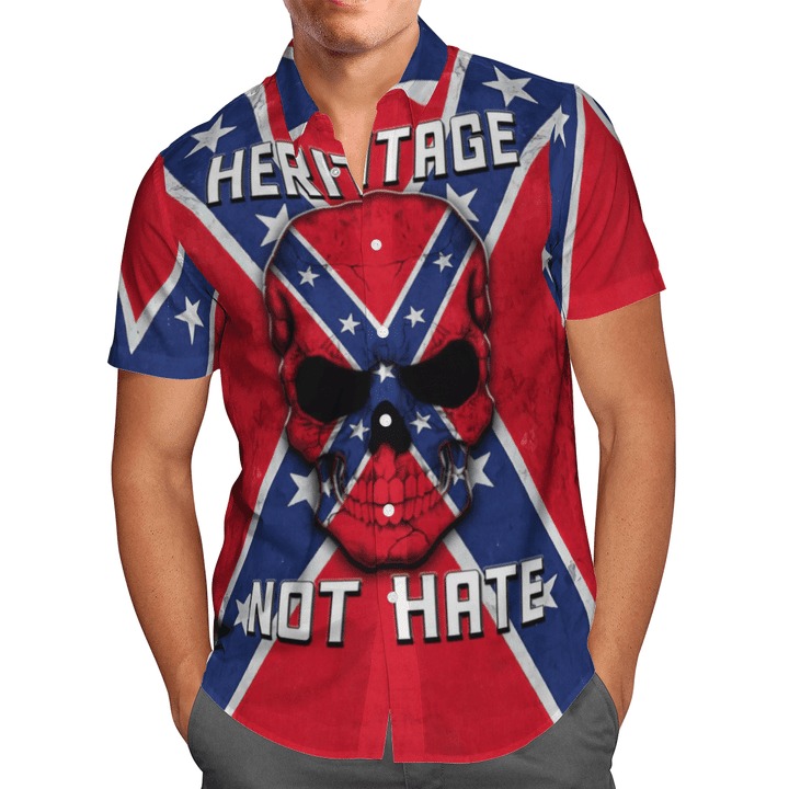 Southern Pride Skull Heritage Not Hate Hawaiian Shirt
