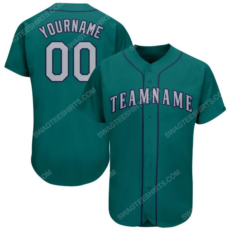 Custom team name aqua gray-navy full printed baseball jersey