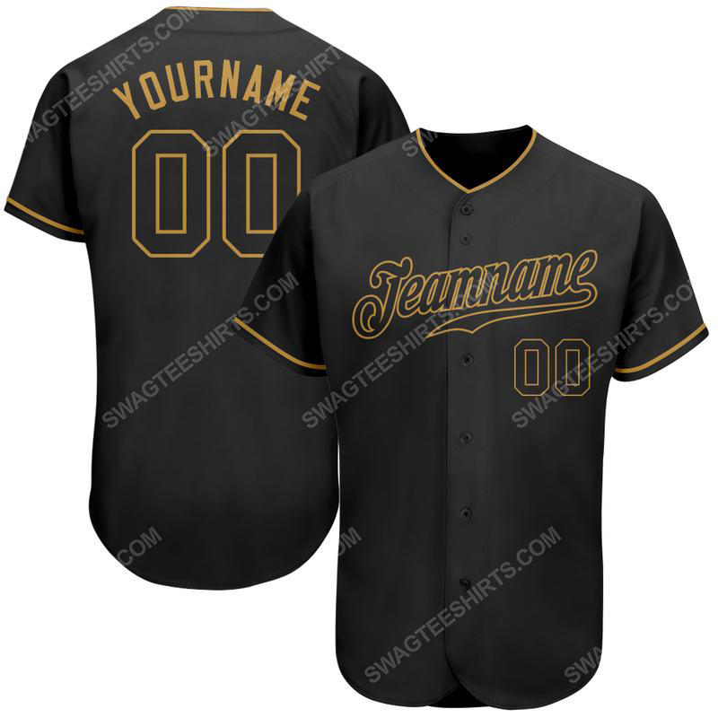 Custom team name black black-old gold baseball jersey