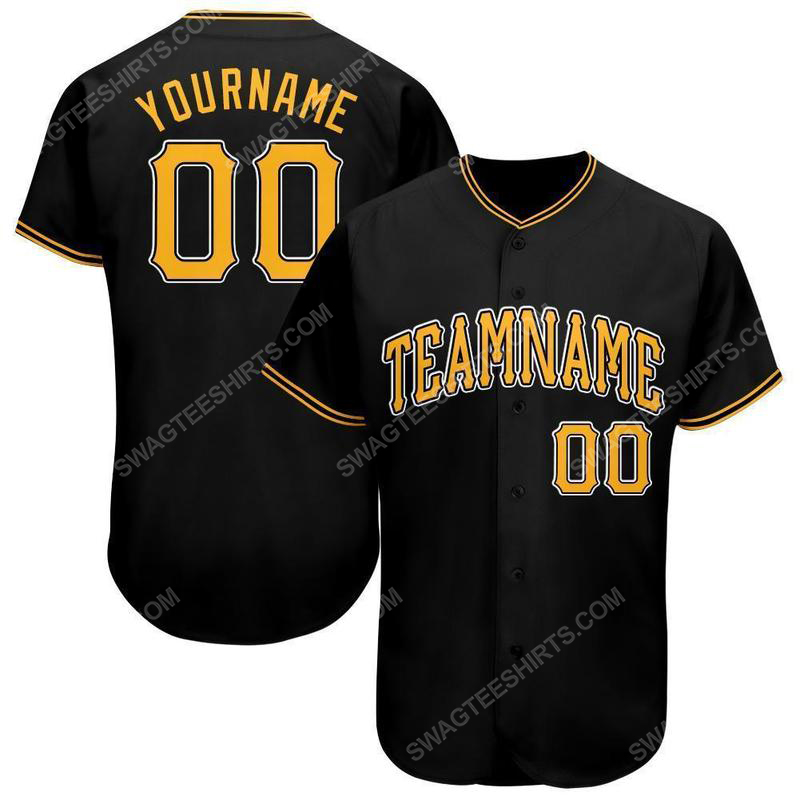 Custom team name black gold-white baseball jersey