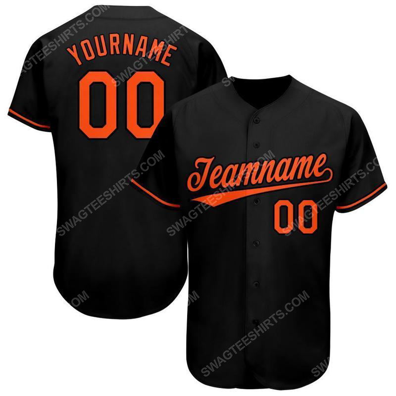 Custom team name black orange baseball jersey