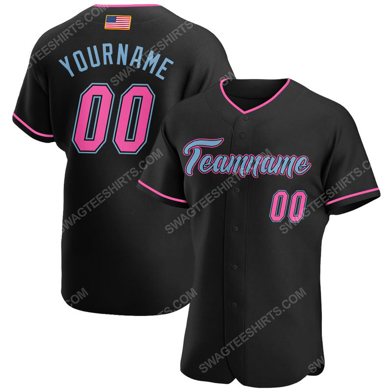 [special edition] Custom team name black pink-light blue american flag baseball jersey – maria